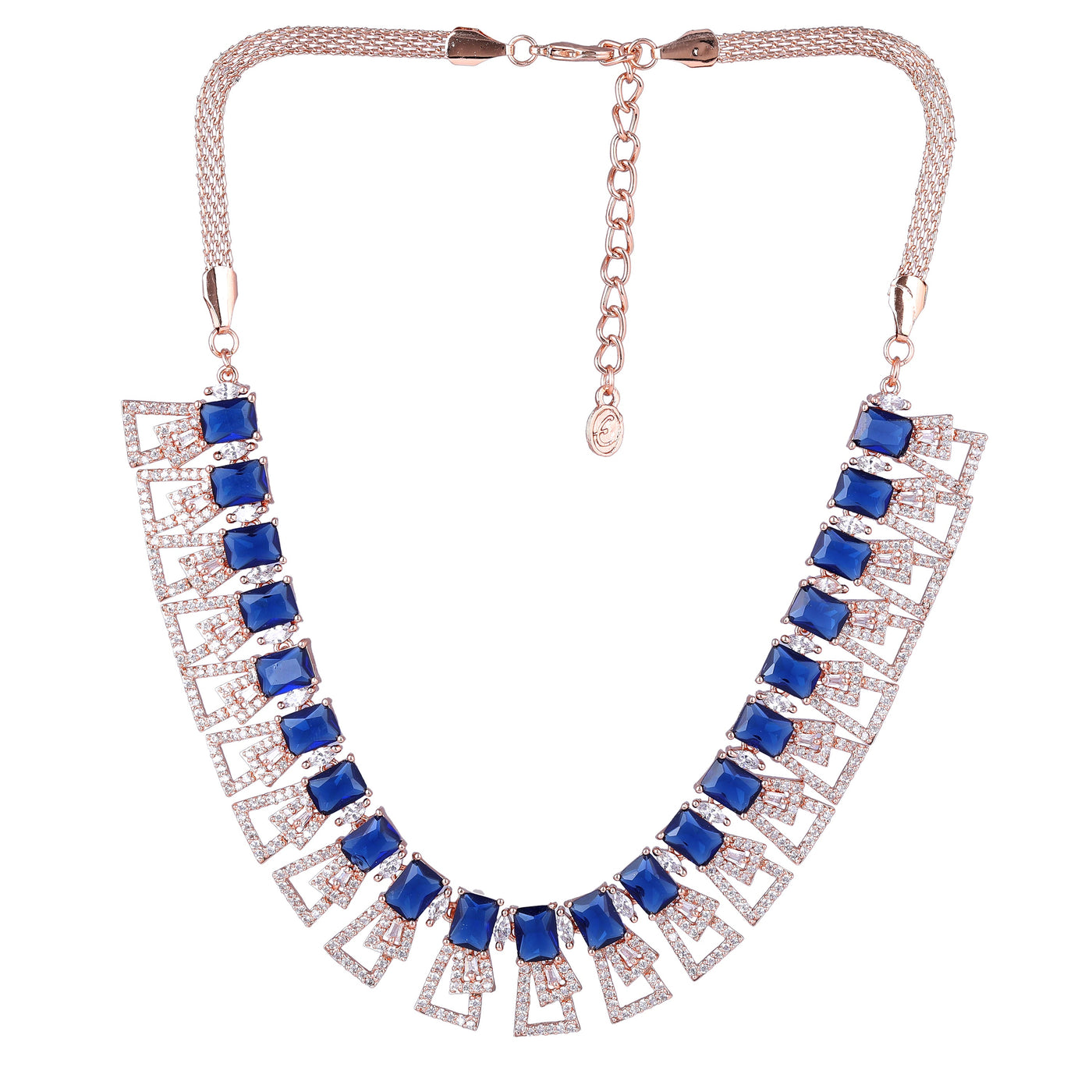 Estele Rose Gold Plated CZ Ravishing Necklace Set with Blue Stones for Women