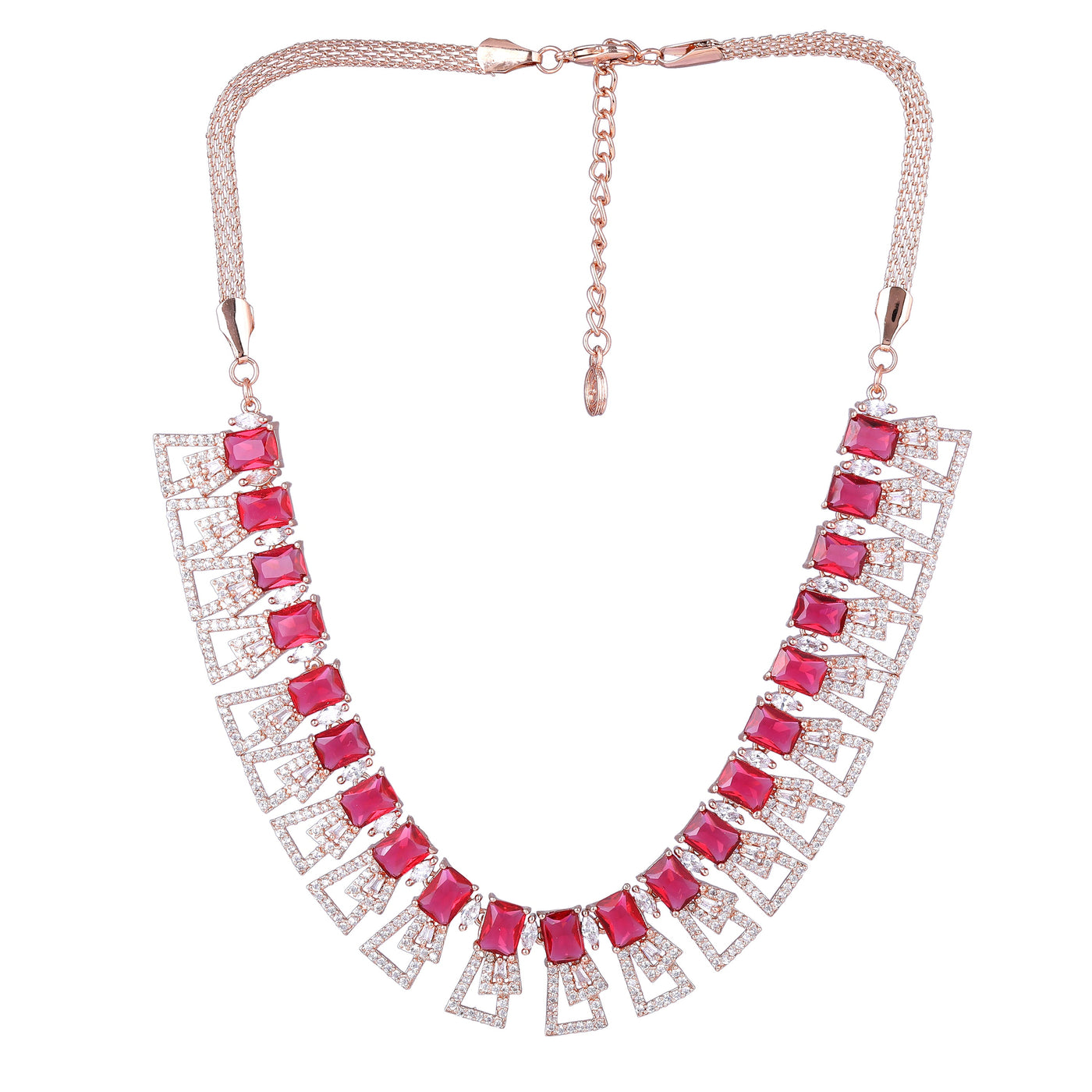 Estele Rose Gold Plated CZ Ravishing Necklace Set with Tourmaline Pink Stones for Women