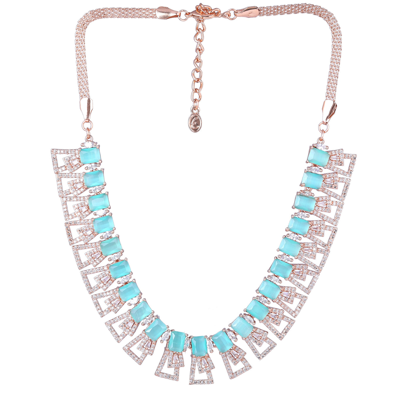 Estele Rose Gold Plated CZ Ravishing Necklace Set with Mint Green Stones for Women