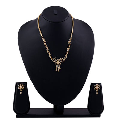 Estele - 24 Kt Gold Plated CZ Flower Shaped Necklace Set for Women