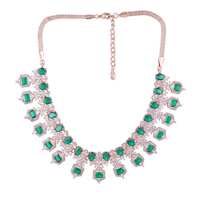 Estele Rose Gold Plated CZ Astonishing Necklace Set with Green Stones for Women