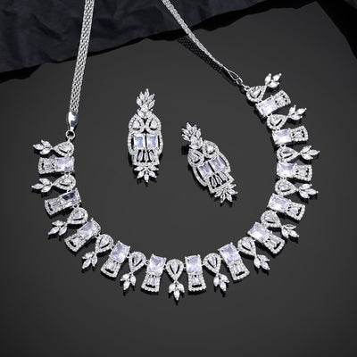 Estele Rhodium Plated CZ Sparkling Designer Necklace Set for Women