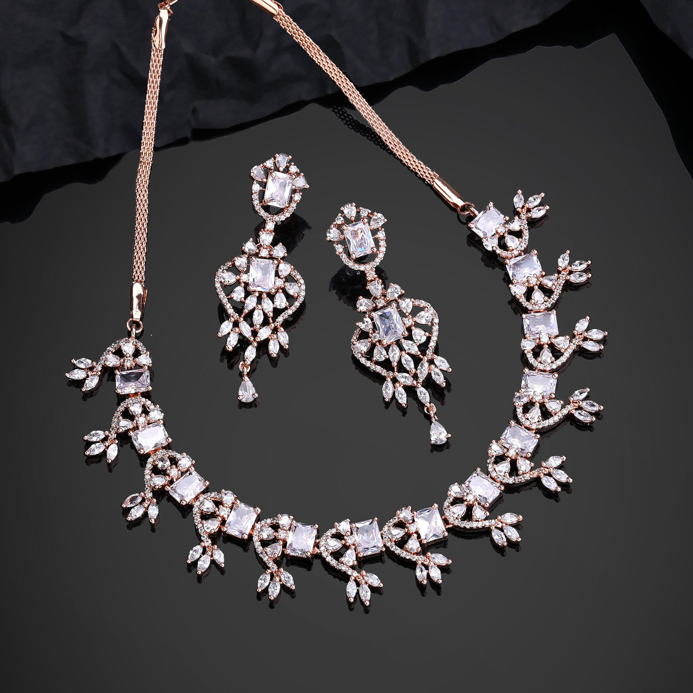 Estele Rose Gold Plated CZ Magnificent Designer Necklace Set for Women