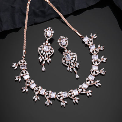 Estele Rose Gold Plated CZ Magnificent Designer Necklace Set for Women