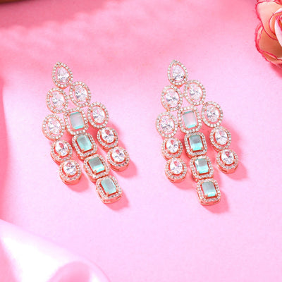 Estele Rose Gold Plated CZ Scintillating Earrings with Mint Green Stones for Women