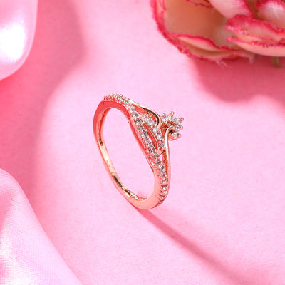 Estele Rose Gold Plated CZ Floral Designer Finger Ring for Women