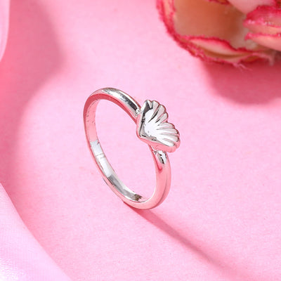 Estele Rhodium Plated Heart Shaped Finger Ring for Women