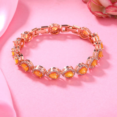 Estele Rose Gold Plated CZ Classic Drop Designer Bracelet with Mint Yellow Stones for Women