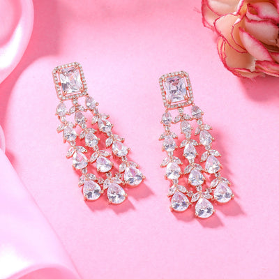 Estele Rose Gold Plated CZ Ravishing Earrings with White Stones for Women