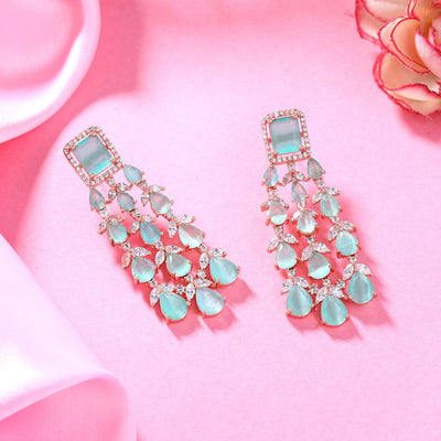 Estele Rose Gold Plated CZ Ravishing Earrings with Mint Green Stones for Women