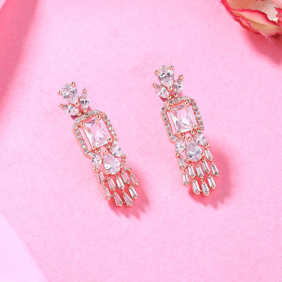 Estele Rose Gold Plated CZ Ablaze Drop Earrings with White Stones for Women