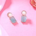 Estele Rose Gold Plated CZ Lovely Earrings with Mint Green Stones for Women