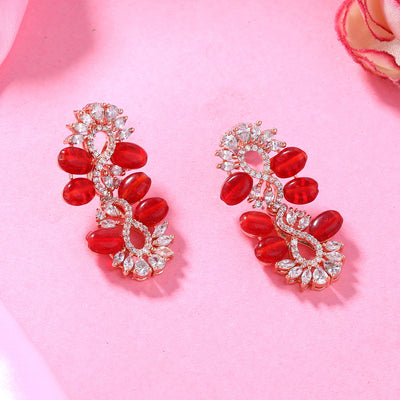 Estele Rose Gold Plated CZ Sparkling Earrings with Ruby Stones for Women