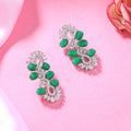Estele Rhodium Plated Elegant & Trendy Dangler Varya Earrings with Green Stones for Girls & Women