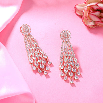 Estele Rose Gold Plated CZ Shimmering Earrings with White Stones for Women