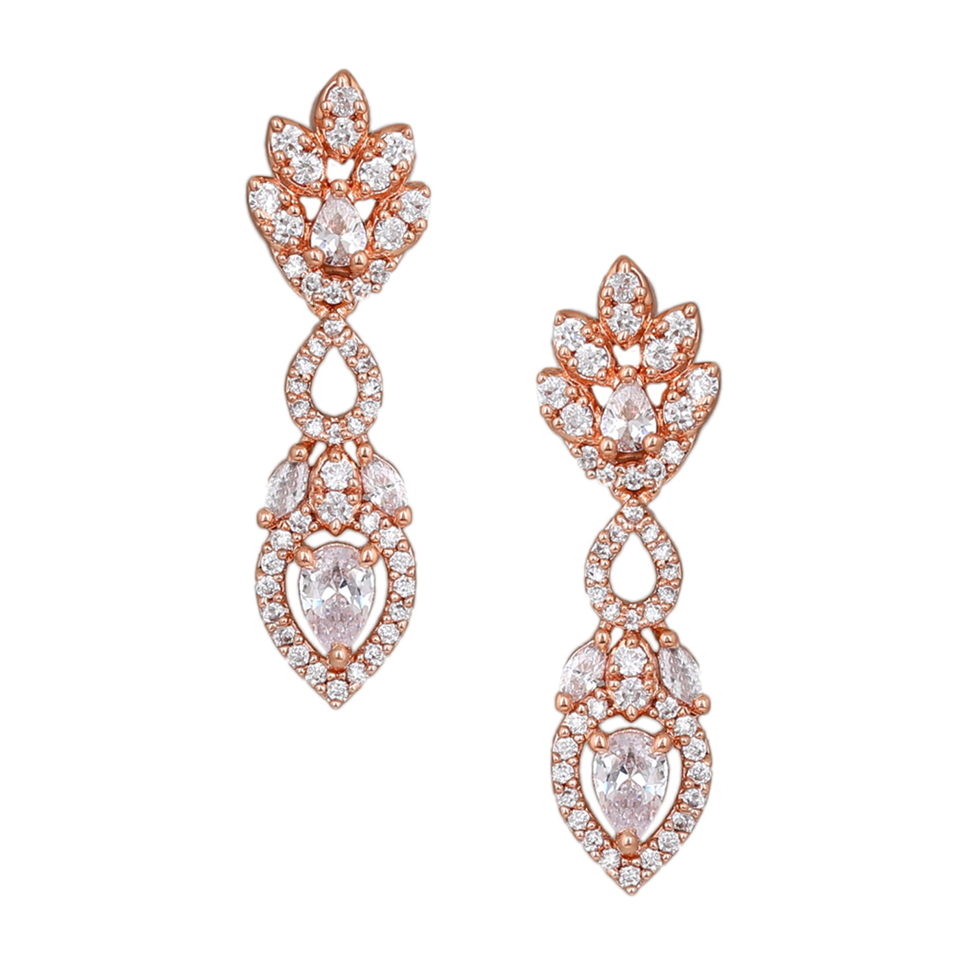 Estele Rose Gold Plated CZ Elegant Drop Earrings with White Stones for Women