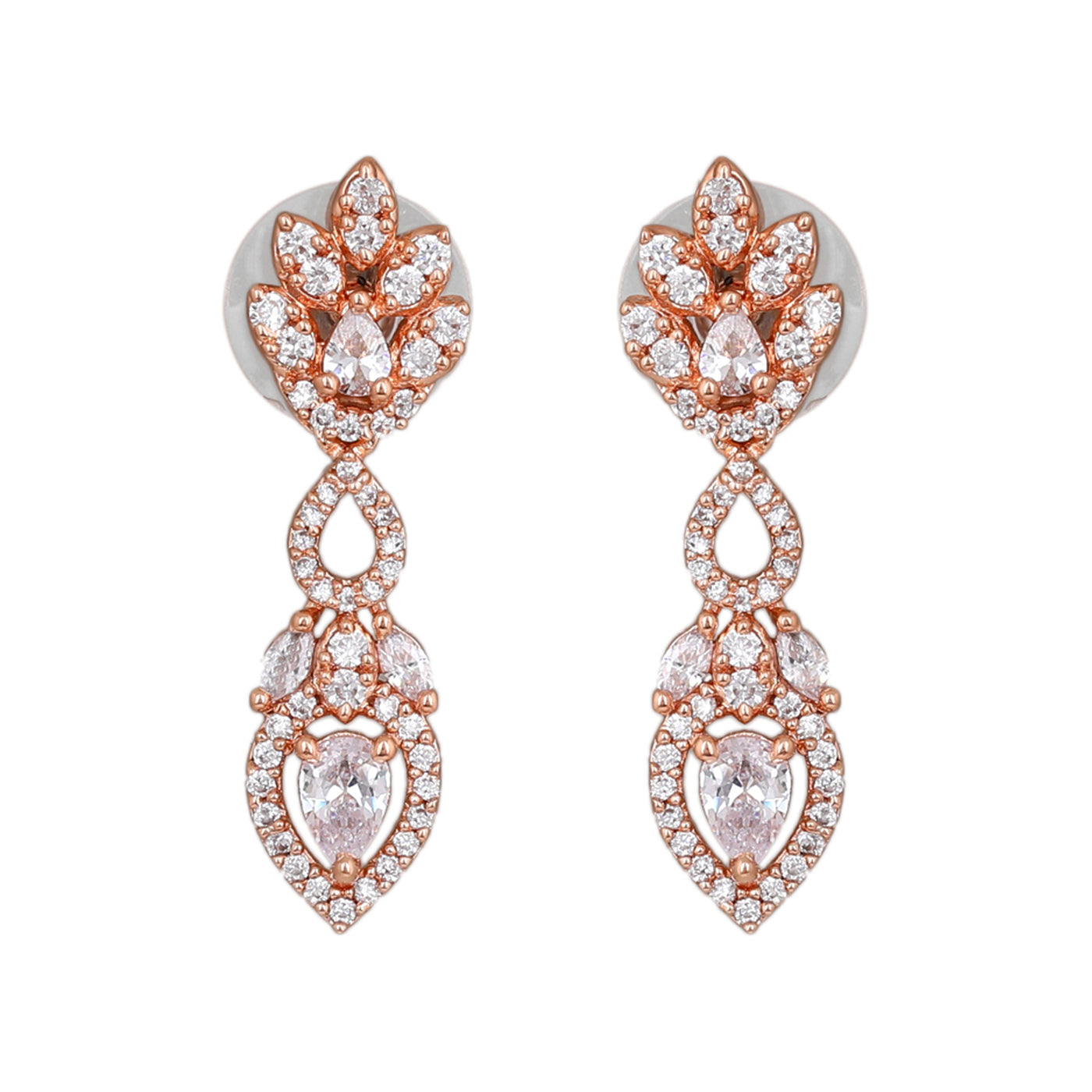 Estele Rose Gold Plated CZ Elegant Drop Earrings with White Stones for Women