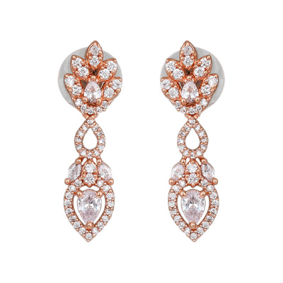 Estele Rose Gold Plated CZ Elegant Drop Earrings with White Stones for Women