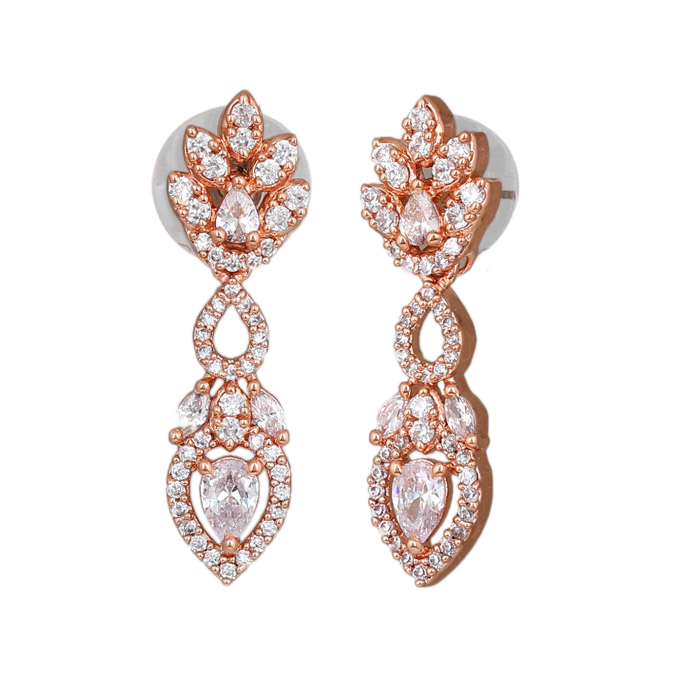 Estele Rose Gold Plated CZ Elegant Drop Earrings with White Stones for Women