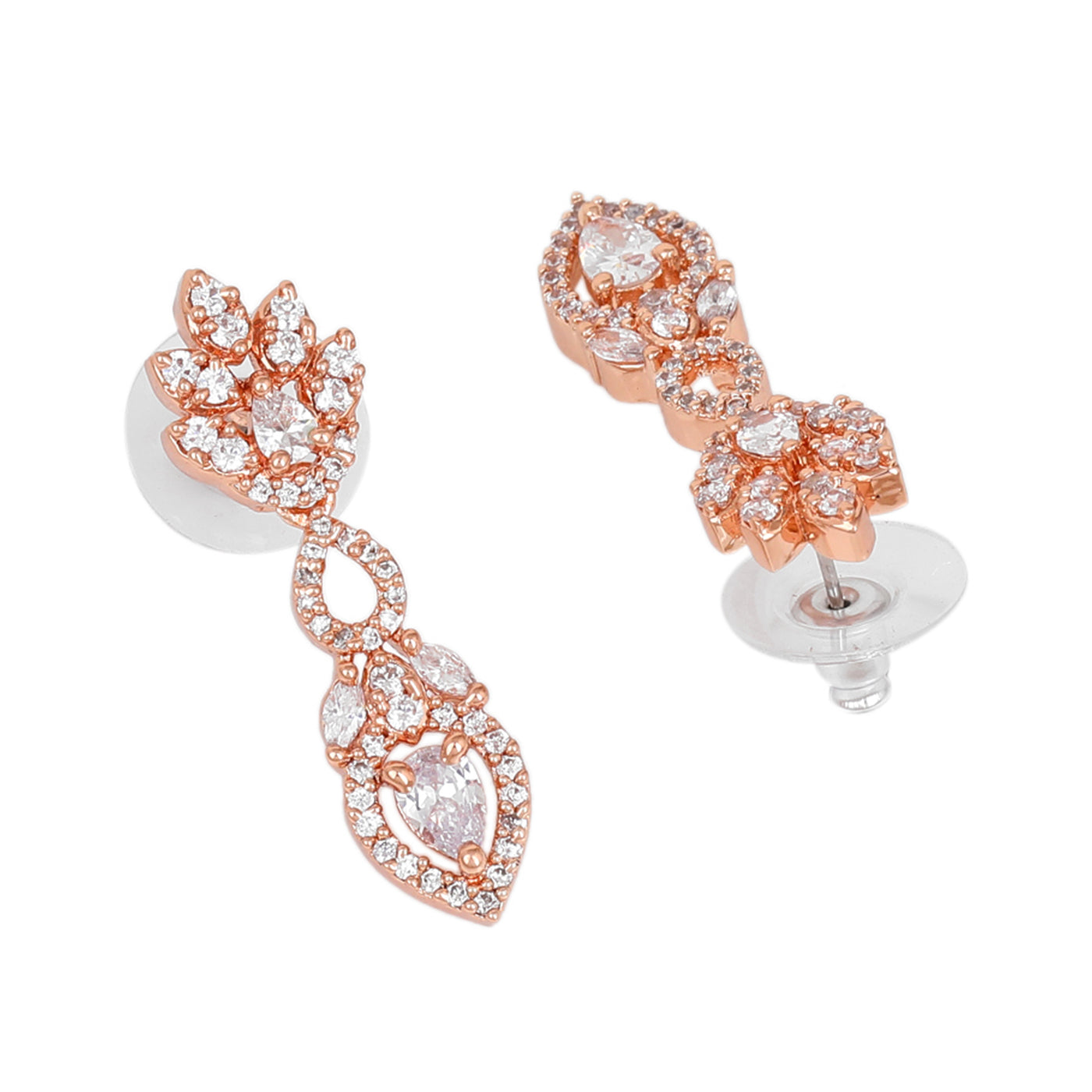 Estele Rose Gold Plated CZ Elegant Drop Earrings with White Stones for Women