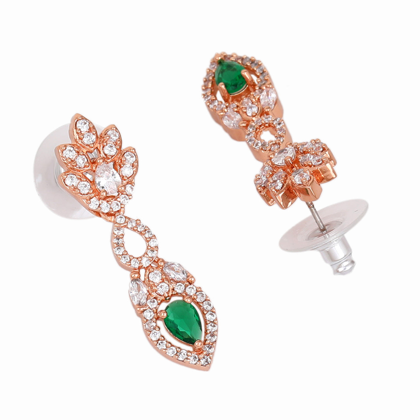 Estele Rose Gold Plated CZ Elegant Drop Earrings with Green Stones for Women