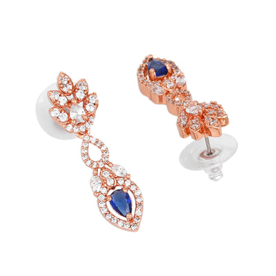 Estele Rose Gold Plated CZ Elegant Drop Earrings with Blue Stones for Women