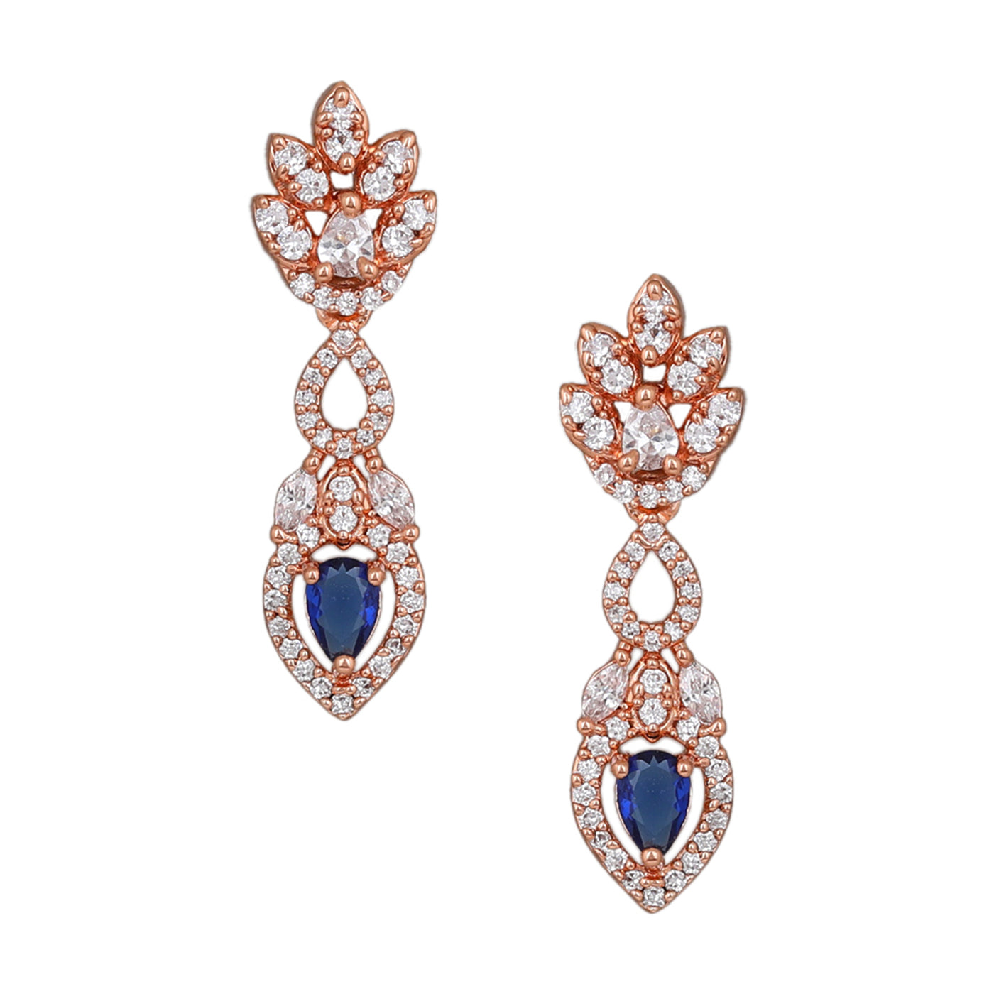 Estele Rose Gold Plated CZ Elegant Drop Earrings with Blue Stones for Women