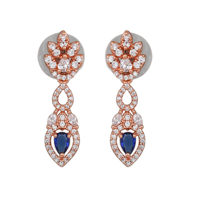 Estele Rose Gold Plated CZ Elegant Drop Earrings with Blue Stones for Women