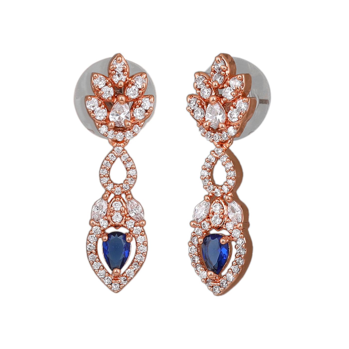 Estele Rose Gold Plated CZ Elegant Drop Earrings with Blue Stones for Women