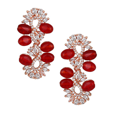 Estele Rose Gold Plated CZ Glittering Necklace Set with Ruby Beads for Women