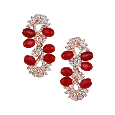 Estele Rose Gold Plated CZ Sparkling Earrings with Ruby Stones for Women