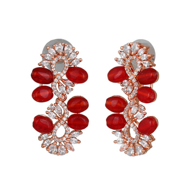 Estele Rose Gold Plated CZ Sparkling Earrings with Ruby Stones for Women