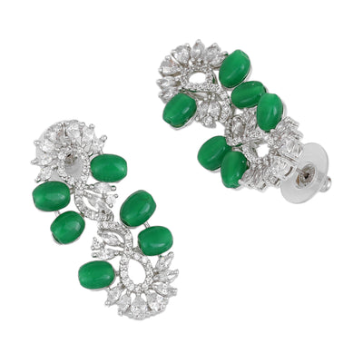 Estele Rhodium Plated CZ Glittering Necklace Set with Green Beads for Women