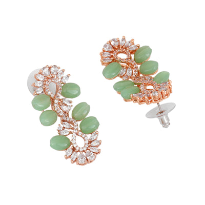 Estele Rose Gold Plated CZ Sparkling Earrings with Mint Green Stones for Women