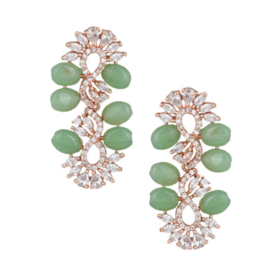 Estele Rose Gold Plated CZ Sparkling Earrings with Mint Green Stones for Women