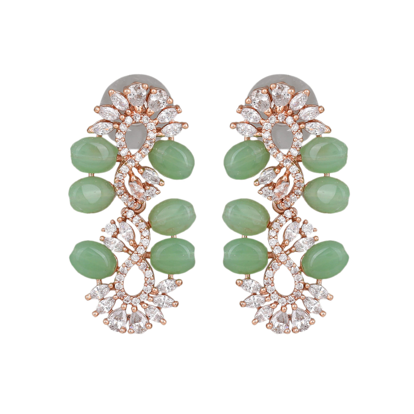 Estele Rose Gold Plated CZ Sparkling Earrings with Mint Green Stones for Women