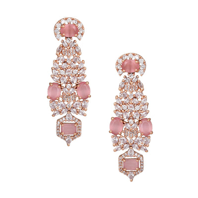 Estele Rose Gold Plated CZ Astonishing Earrings with Mint Pink Stones for Women