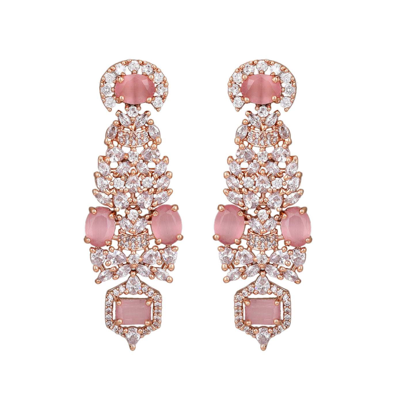 Estele Rose Gold Plated CZ Astonishing Earrings with Mint Pink Stones for Women