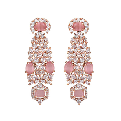 Estele Rose Gold Plated CZ Astonishing Earrings with Mint Pink Stones for Women