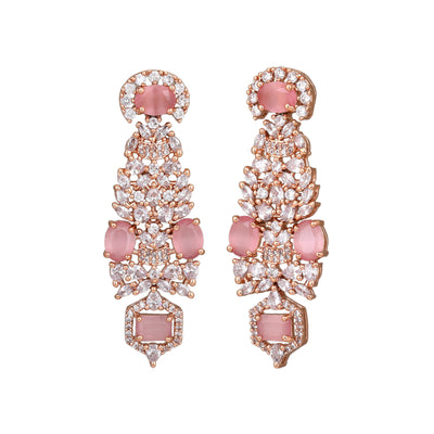 Estele Rose Gold Plated CZ Astonishing Earrings with Mint Pink Stones for Women