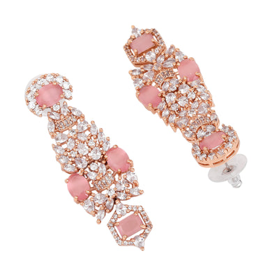 Estele Rose Gold Plated CZ Astonishing Earrings with Mint Pink Stones for Women