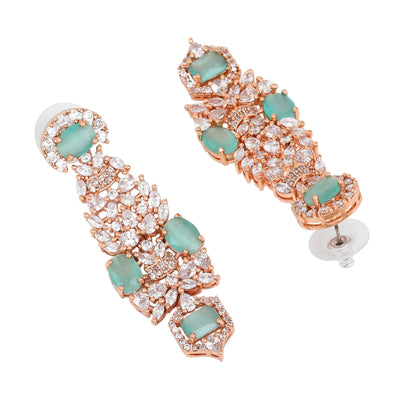 Estele Rose Gold Plated CZ Astonishing Earrings with Mint Green Stones for Women