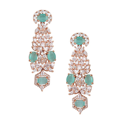 Estele Rose Gold Plated CZ Astonishing Earrings with Mint Green Stones for Women