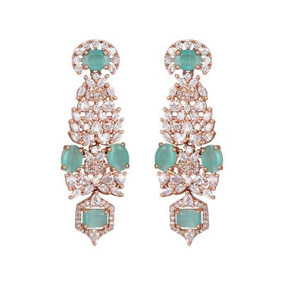 Estele Rose Gold Plated CZ Astonishing Earrings with Mint Green Stones for Women