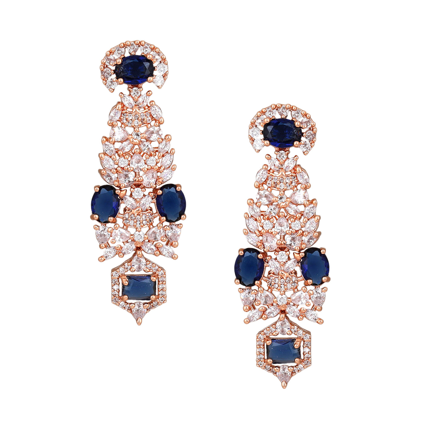 Estele Rose Gold Plated CZ Astonishing Earrings with Blue Stones for Women