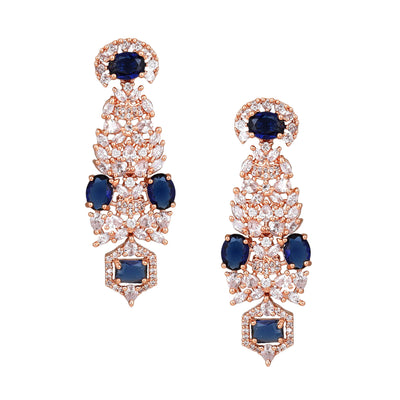 Estele Rose Gold Plated CZ Astonishing Earrings with Blue Stones for Women