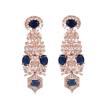 Estele Rose Gold Plated CZ Astonishing Earrings with Blue Stones for Women