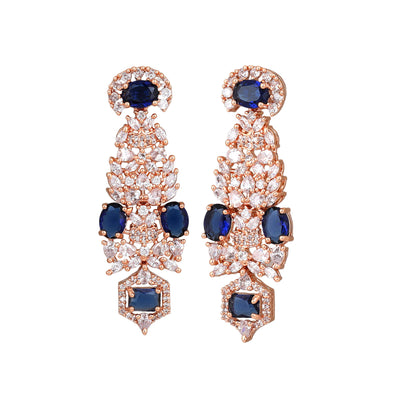 Estele Rose Gold Plated CZ Astonishing Earrings with Blue Stones for Women