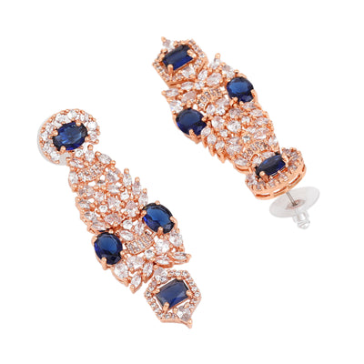 Estele Rose Gold Plated CZ Astonishing Earrings with Blue Stones for Women