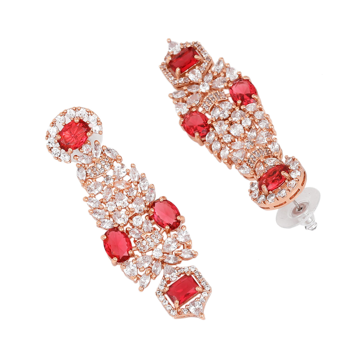 Estele Rose Gold Plated CZ Astonishing Earrings with Tourmaline Pink Stones for Women